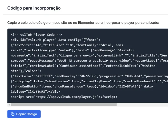 Integração fácil no vslTub